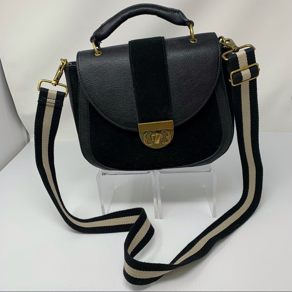 Emma Fox Dales Leather Saddle Shoulder Bag Black Suede Adjustable Strap Handle